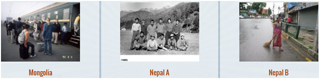 図8　「ギャラリー」の挿絵（左はモンゴル、中はデジカメ以前のネパールA,　右はその以降のネパールB写真）