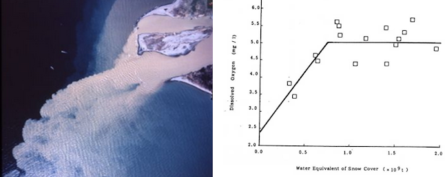 図1 (左)2026年1月の琵琶湖の水位変化(単位は㎝);(右)2026年1月の琵琶湖からの放流量変化(単位は毎秒トン:m3/s)。